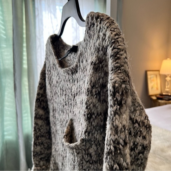 FOREVE 21 S Slouchy Knobby Cable Knit Scoop Neck Black White Marble Sweater Warm - Picture 5 of 12